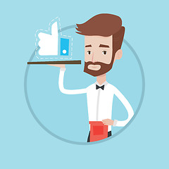 Image showing Waiter with like button vector illustration.