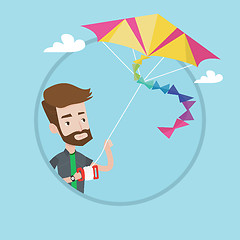 Image showing Young man flying kite vector illustration.