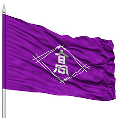 Image showing Takamatsu Capital City Flag on Flagpole, Flying in the Wind, Isolated on White Background