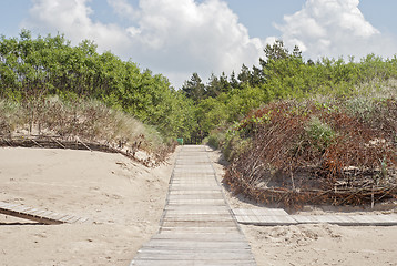 Image showing Wooden plank path at the beach