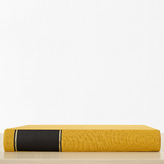 Image showing Yellow book with black frame on spine on the table