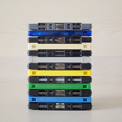 Image showing Stack of old colorful audio cassettes