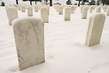 Image showing Numbered Marble Headstones Gravestones Little Big Horn Battlefie