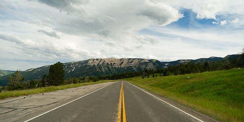 Image showing Open Road Mountain Background Journey Two Lane Blacktop Highway