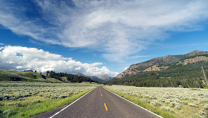 Image showing Open Road Mountain Background Journey Two Lane Blacktop Highway