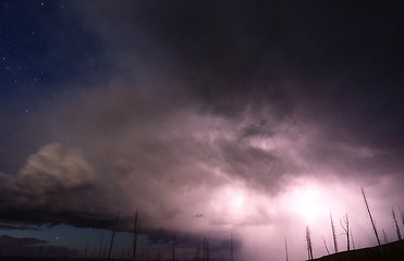 Image showing Over Tower Creek Thunderstorm Lightning Strikes Yellowstone Nati