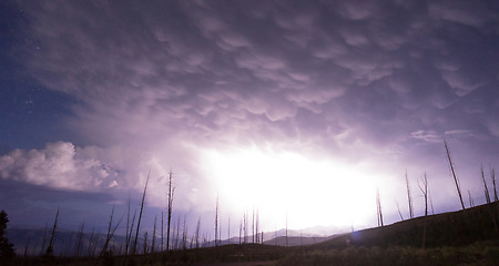 Image showing Over Tower Creek Thunderstorm Lightning Strikes Yellowstone Nati