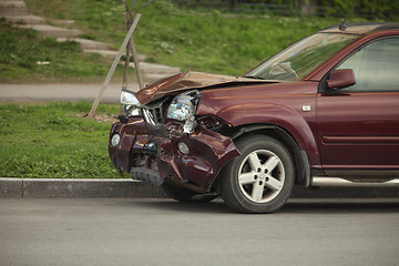 Image showing  Car crash after a head-on collision