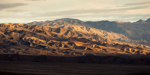 Image showing Death Valley Badlands Panoramic View Sunset