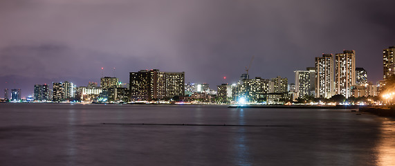 Image showing Honolulu Hawaii Night Waikiki Skyline Oahu Island