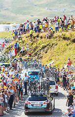 Image showing Row of Technical Cars in Mountains - Tour de France 2016