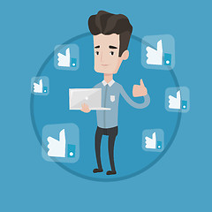 Image showing Man with thumb up and like social network buttons.