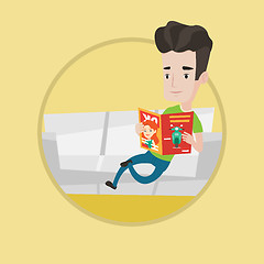 Image showing Man reading magazine on sofa vector illustration.