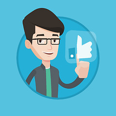 Image showing Man pressing like button vector illustration.