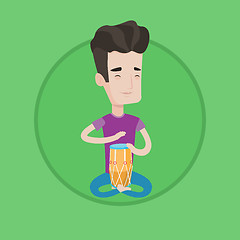 Image showing Man playing ethnic drum vector illustration.