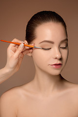 Image showing Beautiful female eyes with make-up and brush