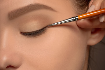 Image showing Beautiful female eyes with make-up and brush