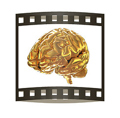 Image showing Gold brain. 3d render. The film strip