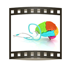 Image showing stethoscope and brain. 3d illustration. The film strip