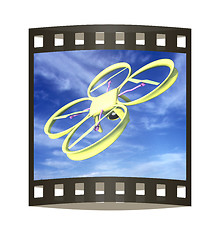 Image showing Drone, quadrocopter, with photo camera against the sky. 3D illus