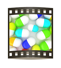Image showing Tablets background. 3D illustration. The film strip