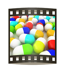 Image showing Tablets background. 3D illustration. The film strip