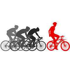 Image showing Silhouettes of racers on a bicycle, fight at the finish line