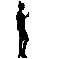 Image showing Black silhouette woman holding ice cream in hand, people on white background