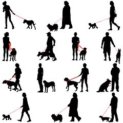 Image showing Set ilhouette of people and dog. illustration