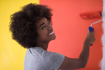 Image showing black woman painting wall