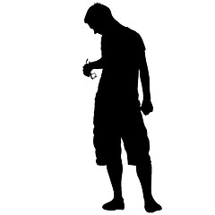 Image showing Black silhouette man standing, people on white background