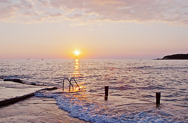 Image showing Spectacular sea sunset from the beach of the naturist camping of Cervar Porec (Parenzo), Istria, Croatia