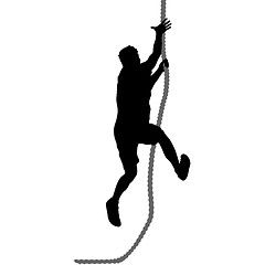 Image showing Black silhouette Mountain climber climbing a tightrope up on hands