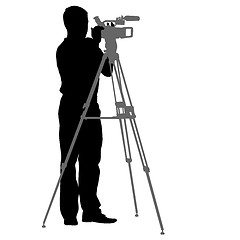 Image showing Cameraman with video camera. Silhouettes on white background