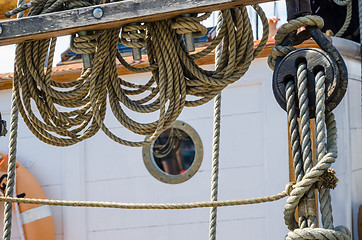 Image showing Rigging on the deck of an old sailing ship