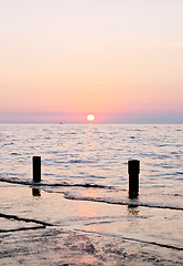 Image showing Spectacular sea sunset from the beach of the naturist camping of Cervar Porec (Parenzo), Istria, Croatia