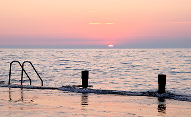 Image showing Spectacular sea sunset from the beach of the naturist camping of Cervar Porec (Parenzo), Istria, Croatia