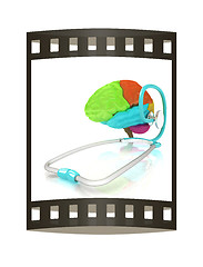 Image showing stethoscope and brain. 3d illustration. The film strip