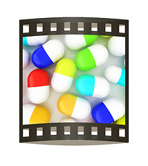 Image showing Tablets background. 3D illustration. The film strip