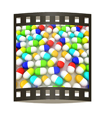 Image showing Tablets background. 3D illustration. The film strip