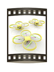 Image showing Drone, quadrocopter, with photo camera. 3d render. The film stri