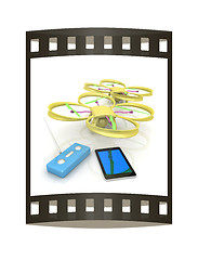 Image showing Drone, remote controller and tablet PC. The film strip