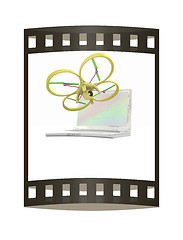 Image showing Drone and laptop. 3D render. The film strip