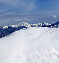 Image showing Ski slope for freeride with trace from ski and snowboard