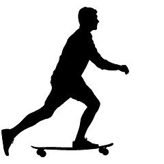 Image showing Silhouettes skateboarder performs jumping on a white background