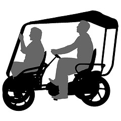 Image showing Silhouette of two athletes on tandem bicycle on white background