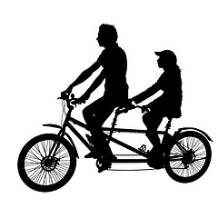 Image showing Silhouette of two athletes on tandem bicycle on white background