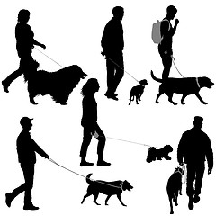 Image showing Set silhouette of people and dog on a white background