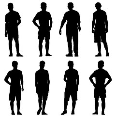 Image showing Set Black silhouette man standing, people on white background