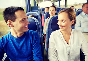 Image showing group of happy passengers in travel bus